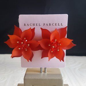 RACHEL PARCEL RESIN SATEMENT FLOWER STUD EARRINGS RED / GOLD NWT